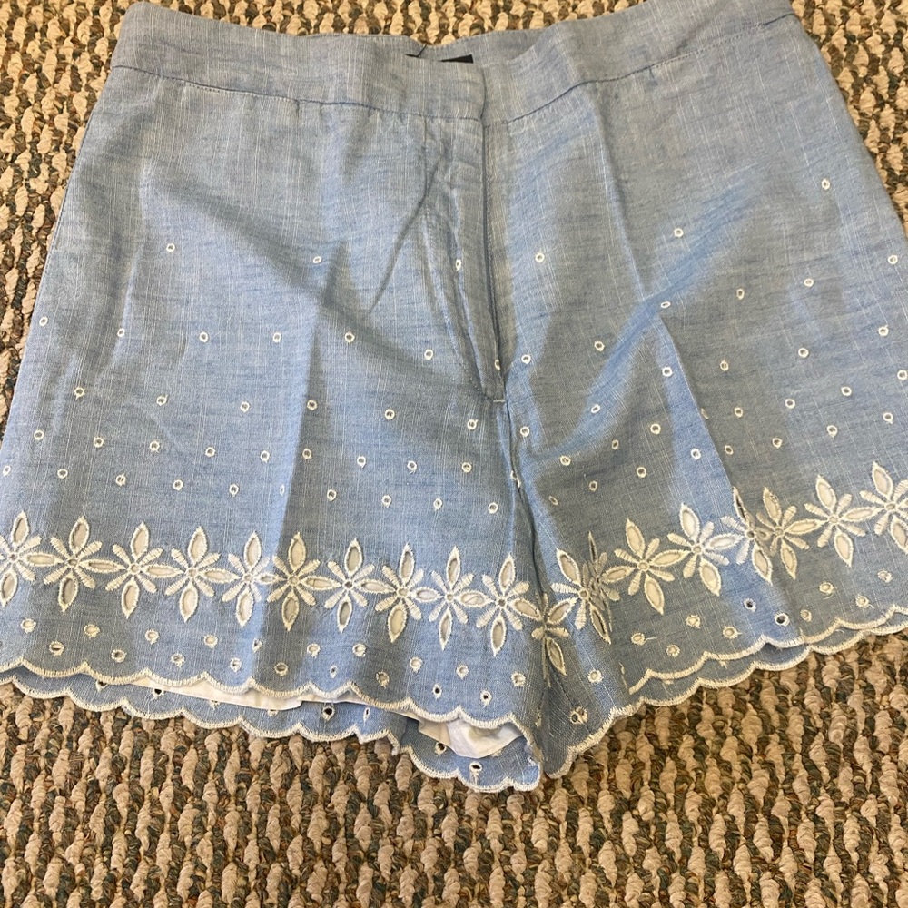 J. Crew Light Blue Embroidered Scallop-Hem Women’s Shorts